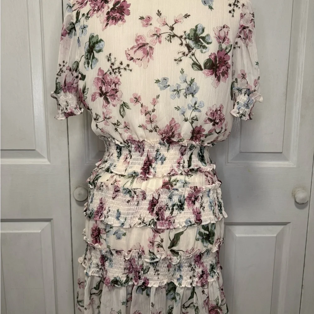 Floral Ruffle Dress Olivaceous Smocked Dress M